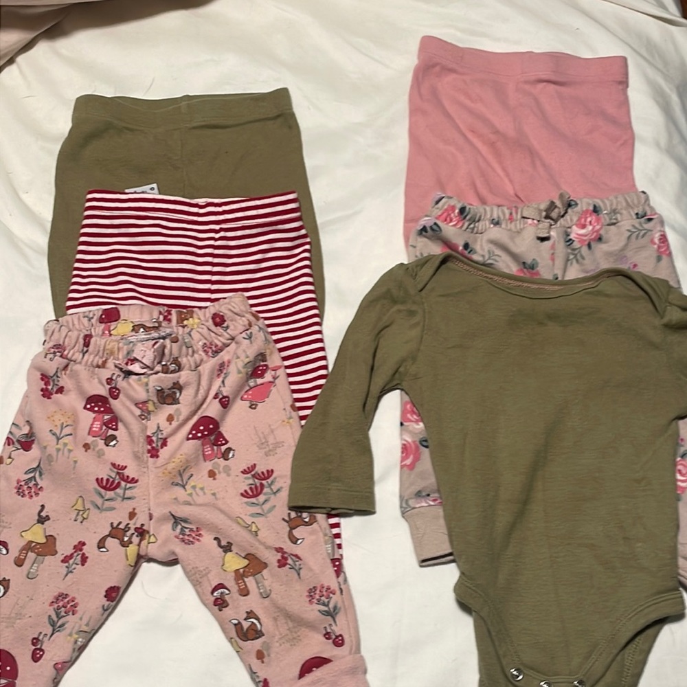 Five Pairs of Pants & Bonus Onesie - 3-6M